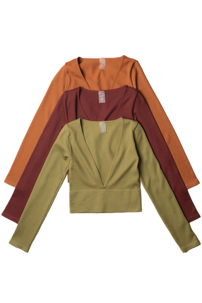 Deep V Neck Long Sleeve Top