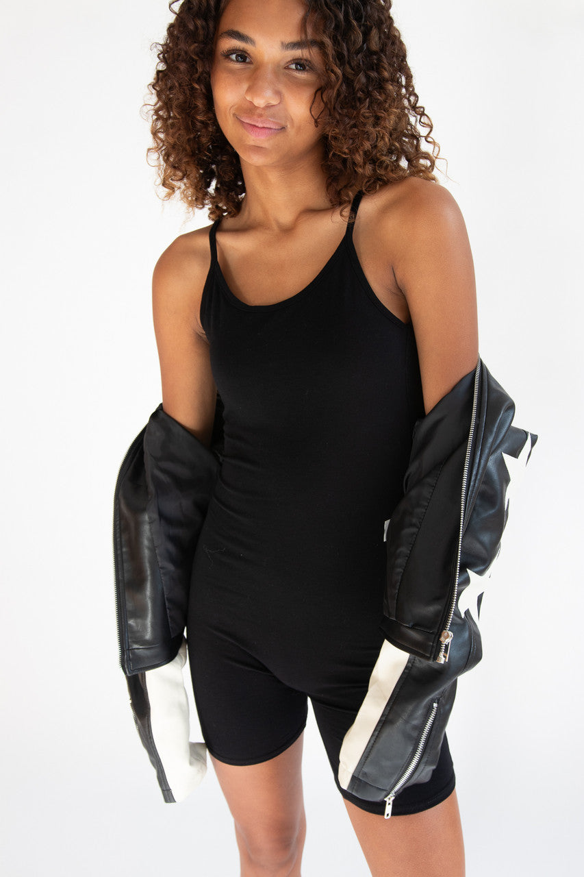 Open Back Biker Romper