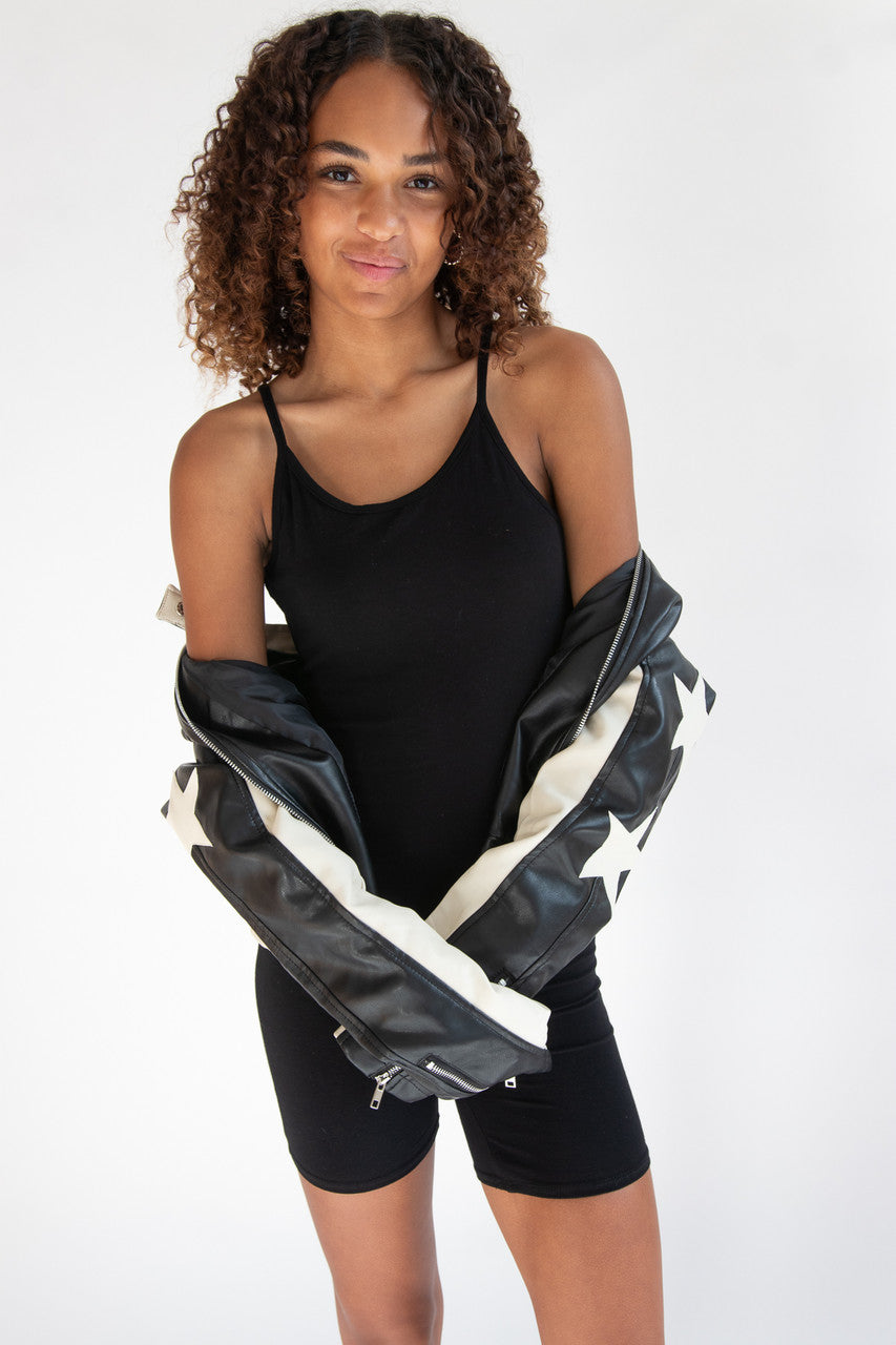 Open Back Biker Romper