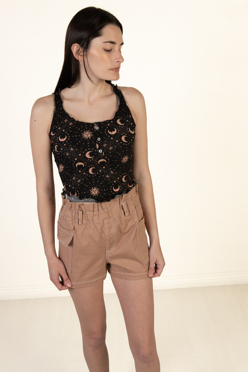 Taupe Paperbag Waist Cargo Shorts
