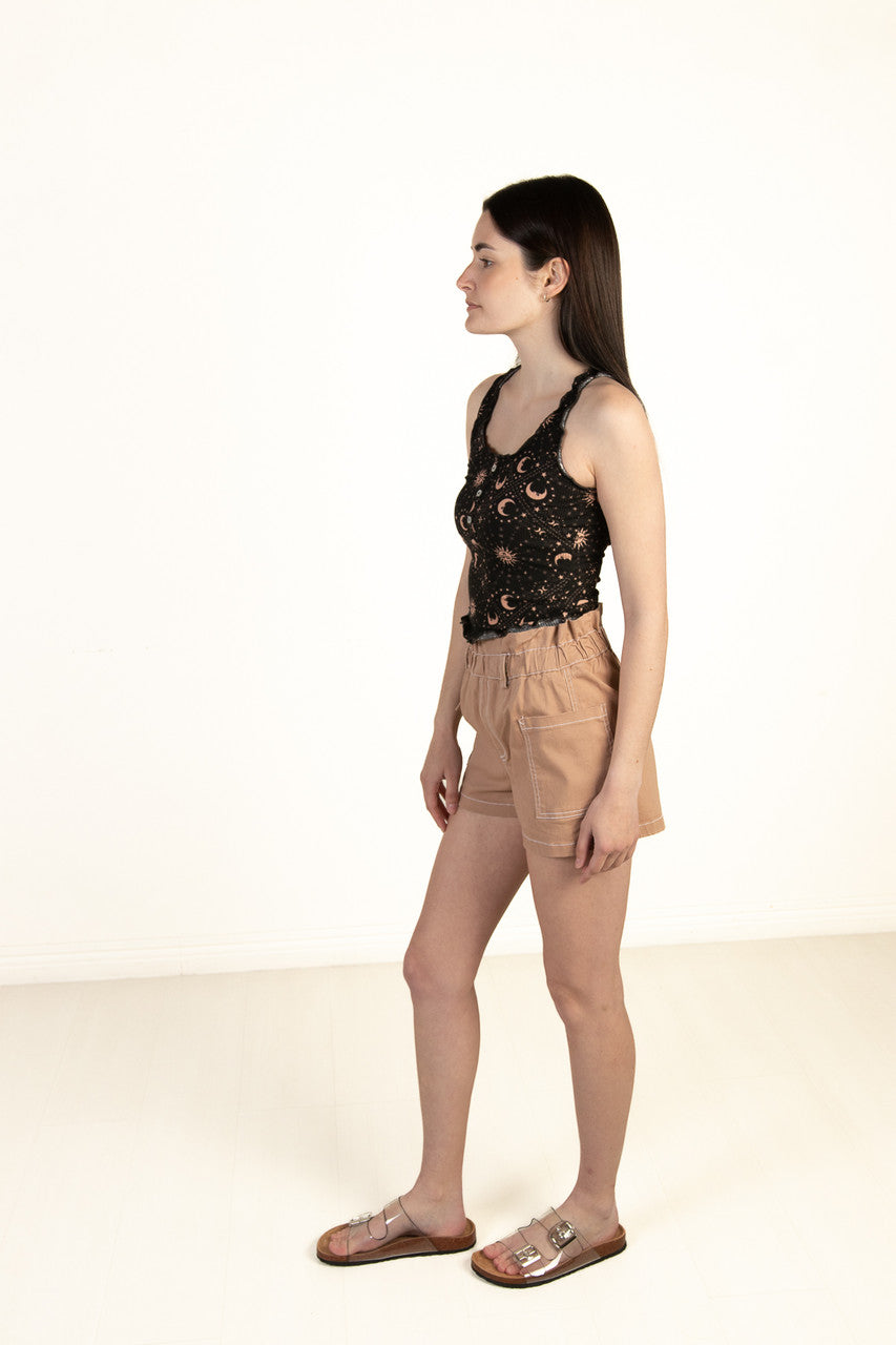 Taupe Paperbag Waist Cargo Shorts