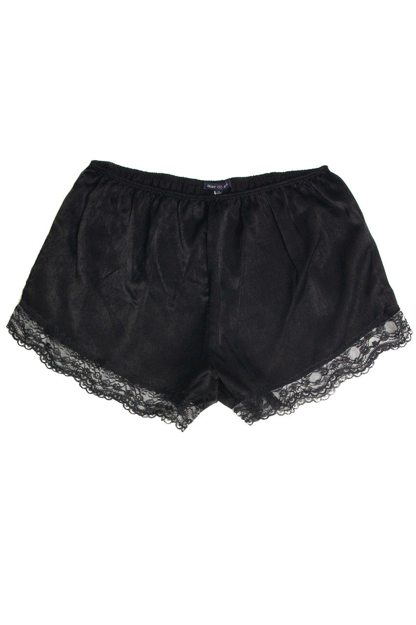 Lace Hem Satin Shorts (Black)