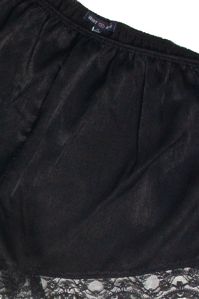Lace Hem Satin Shorts (Black)