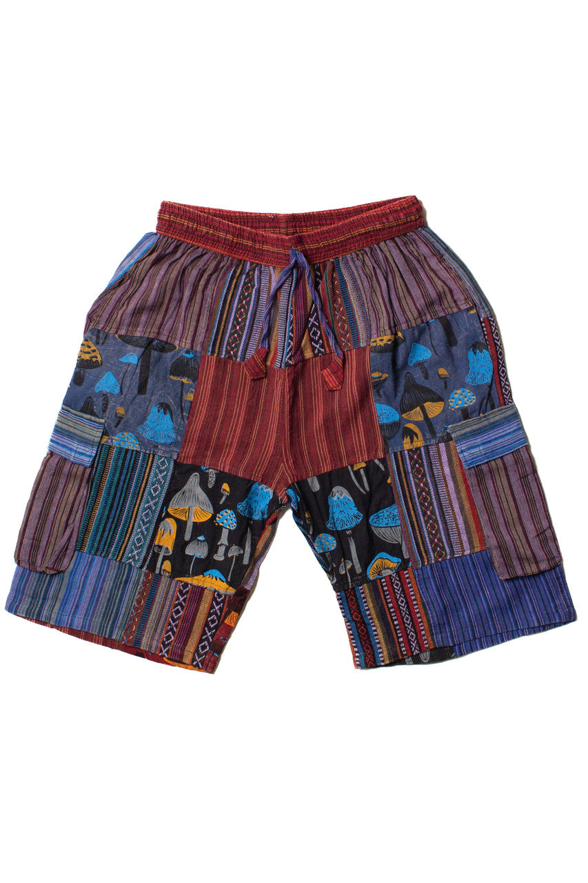 Indigo Mushroom Patchwork Cargo Shorts
