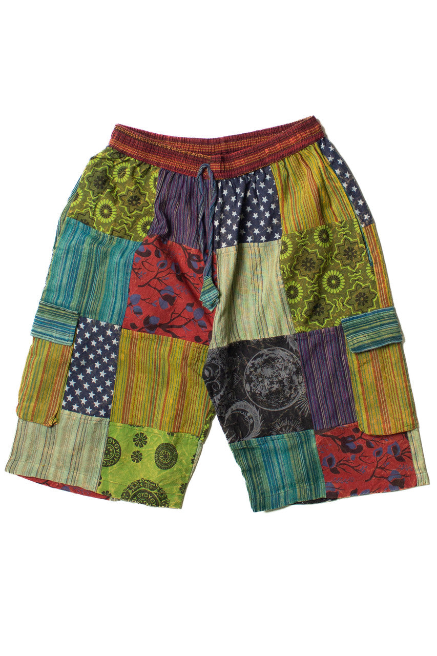 Multi Print Patchwork Cargo Shorts