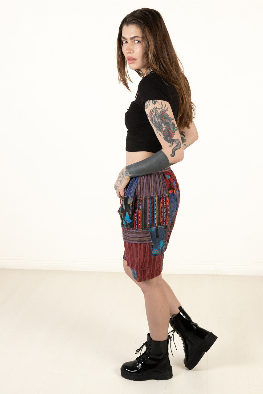 Indigo Mushroom Patchwork Cargo Shorts