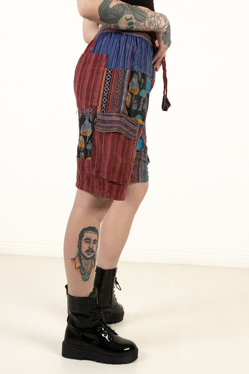 Indigo Mushroom Patchwork Cargo Shorts