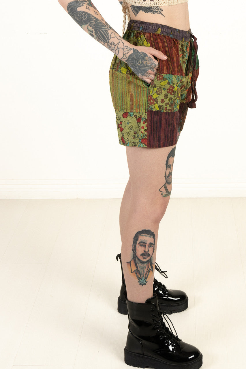 Mushroom Striped Patchwork Shorts