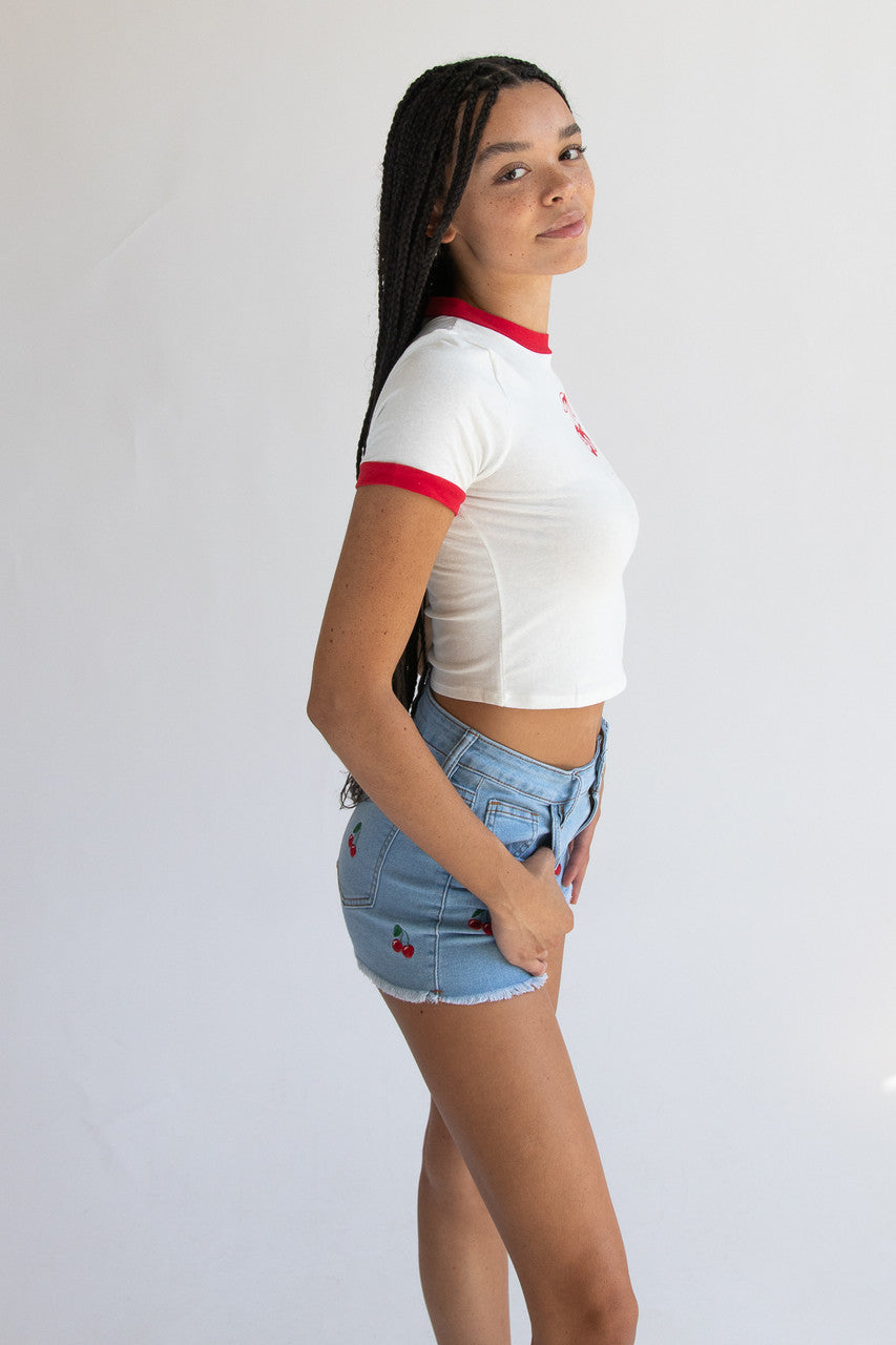 Embroidered Cherry Cut Offs