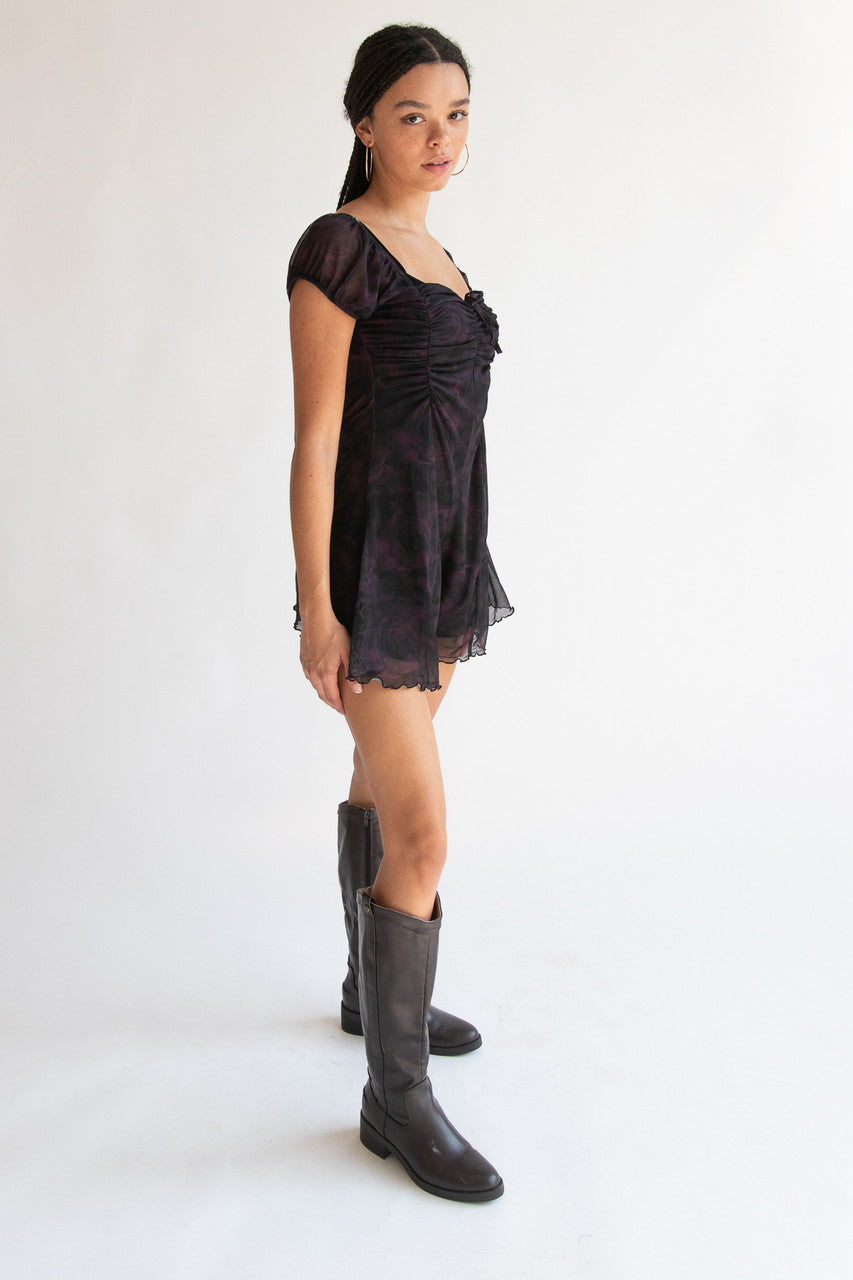 Mesh Ruched Dark Rose Romper