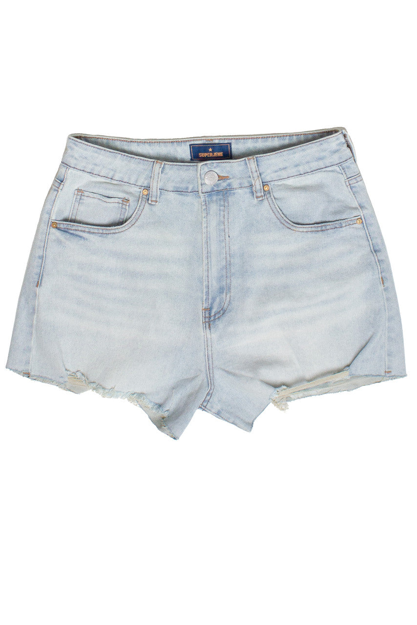 Embroidered Flowers Cut Off Denim Shorts - Light - Front