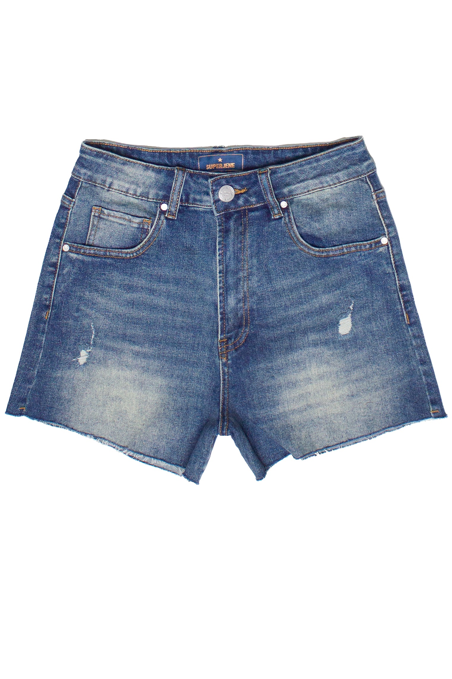 Embroidered Flowers Cut Off Denim Shorts - Medium - Front