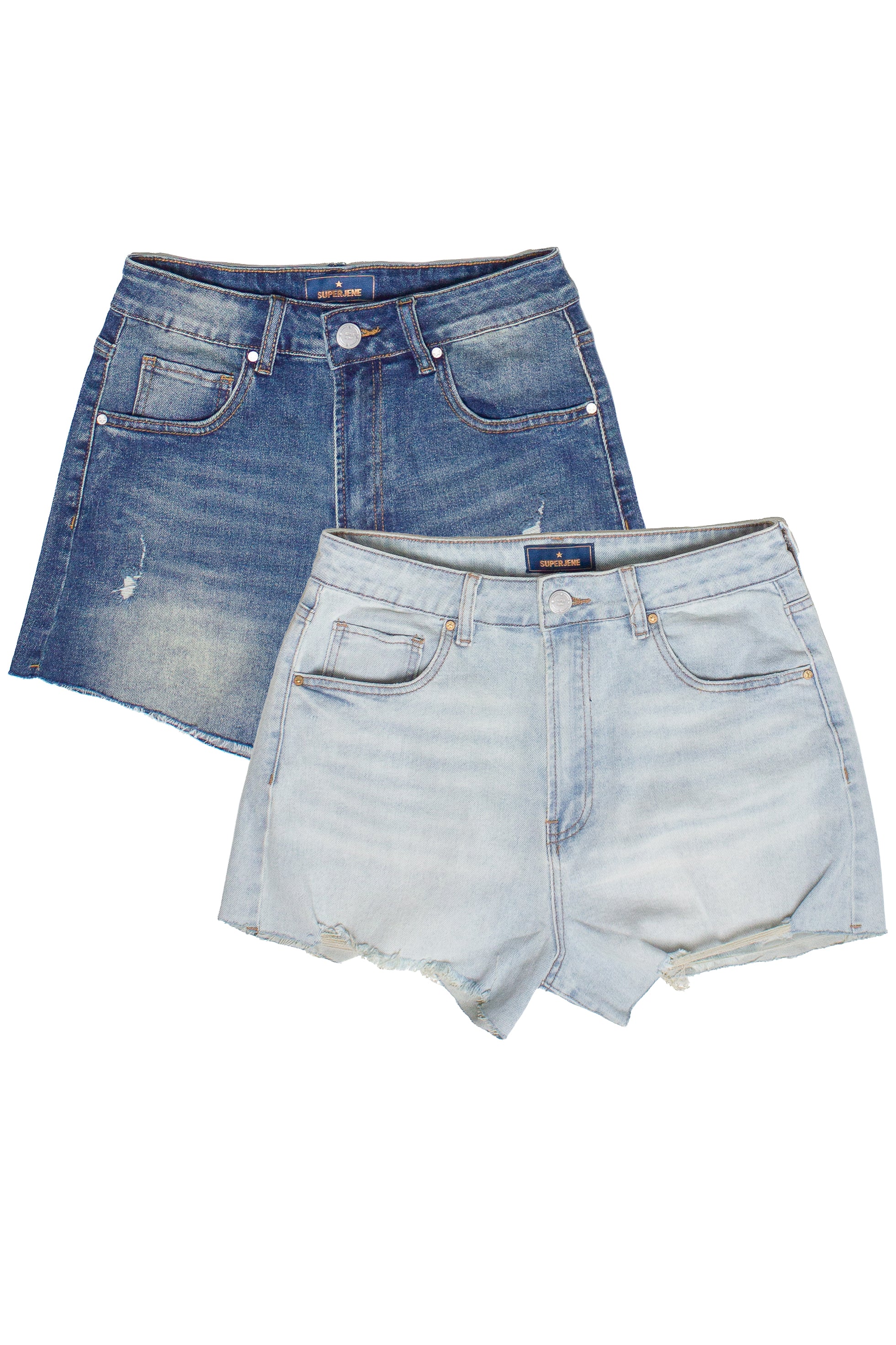 Embroidered Flowers Cut Off Denim Shorts - Fronts