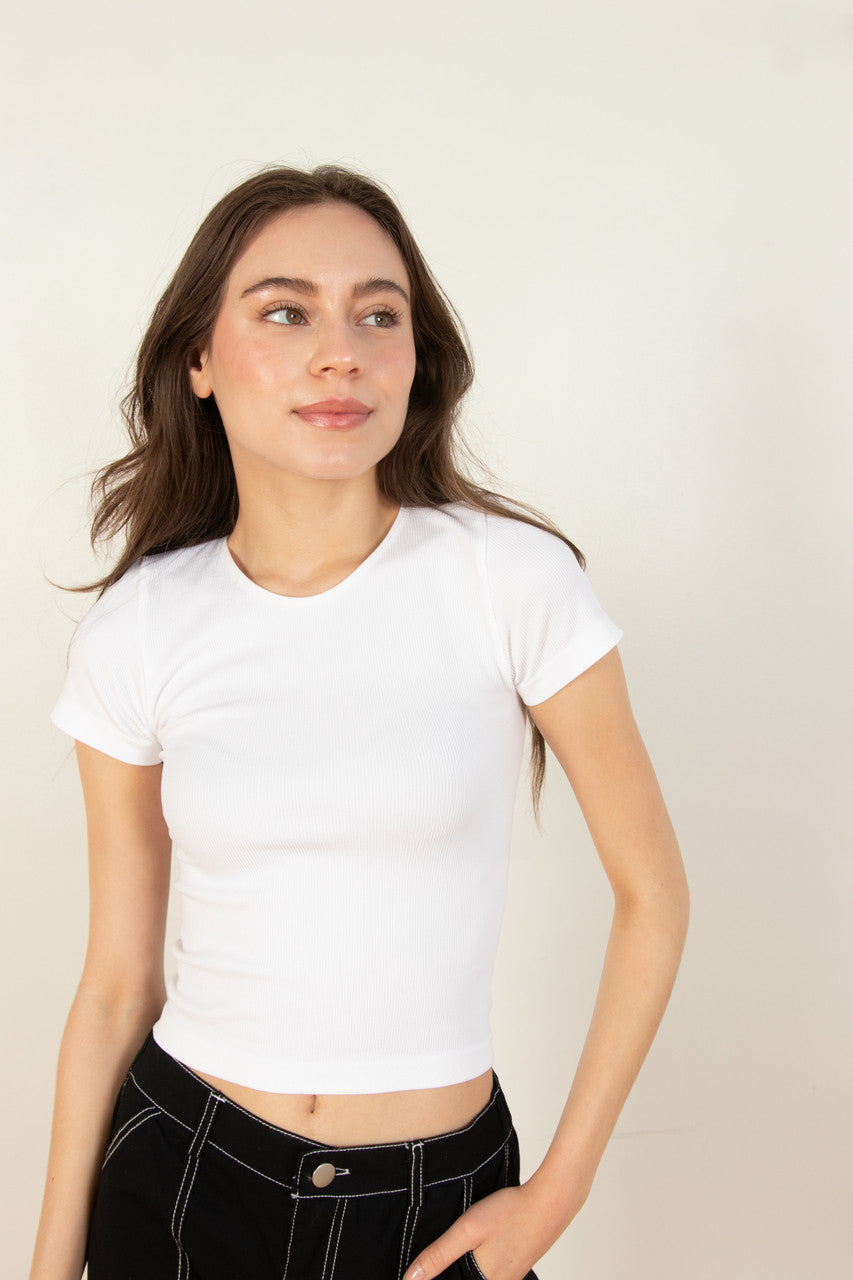 White Seamless Crew Neck Shirt