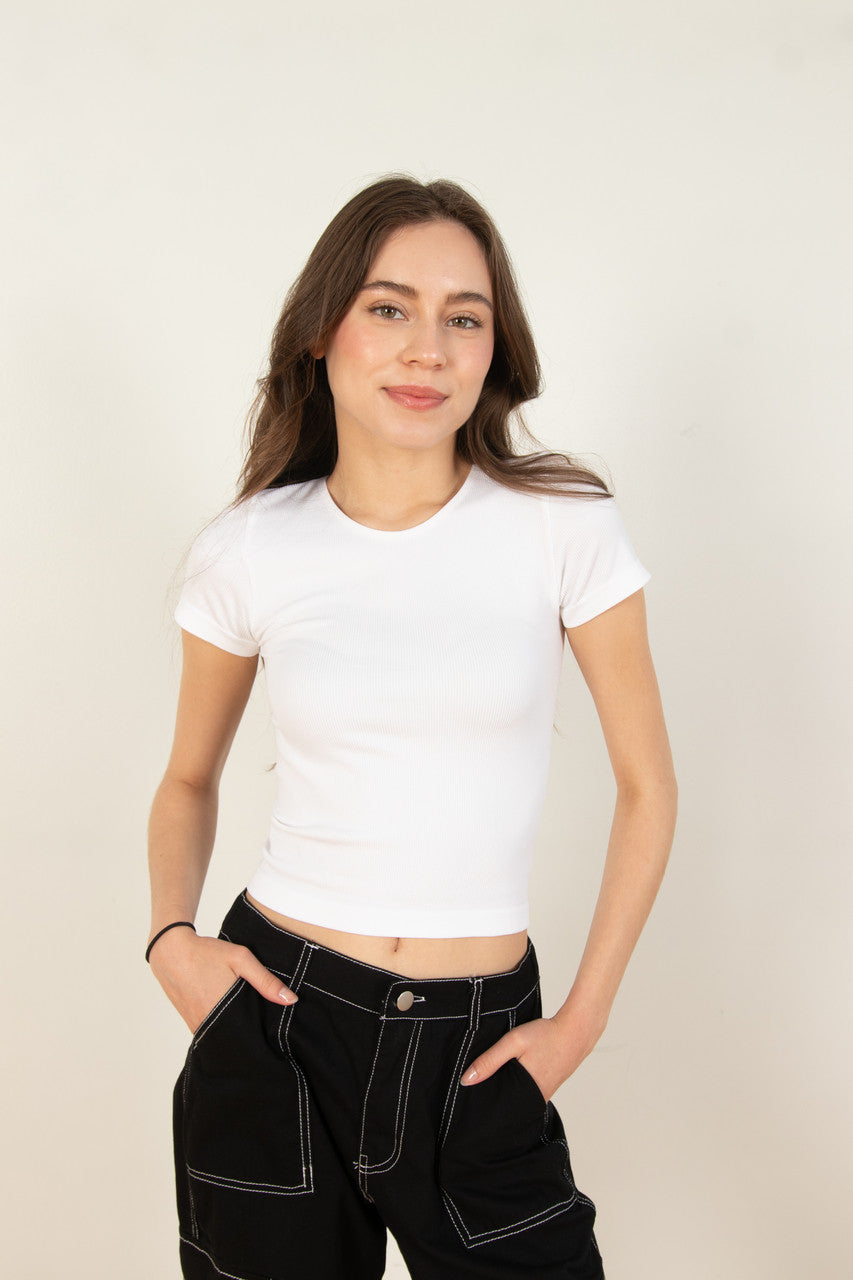 White Seamless Crew Neck Shirt