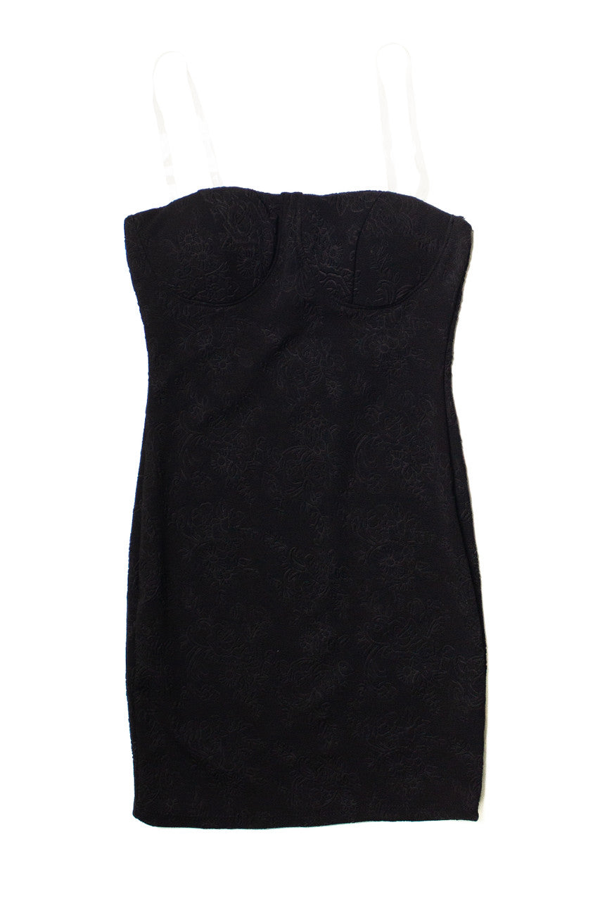 Black Jacquard Bustier Clear Straps Mini Dress