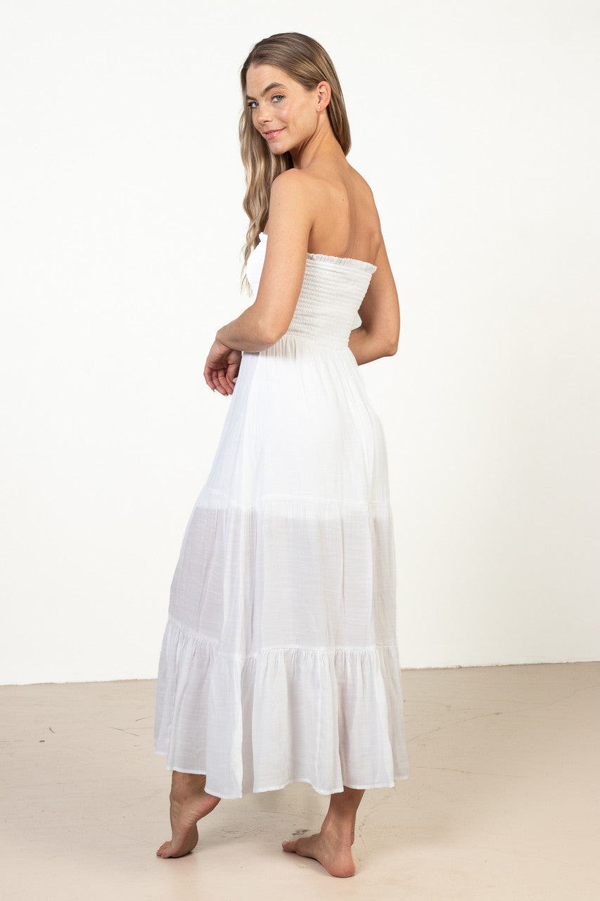 White Smocked Tube Top Maxi Dress