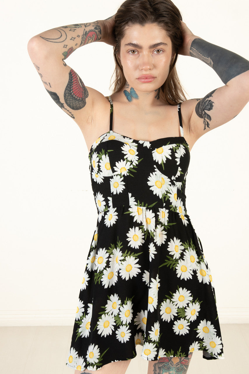 Black Padded Cup Floral Mini Dress