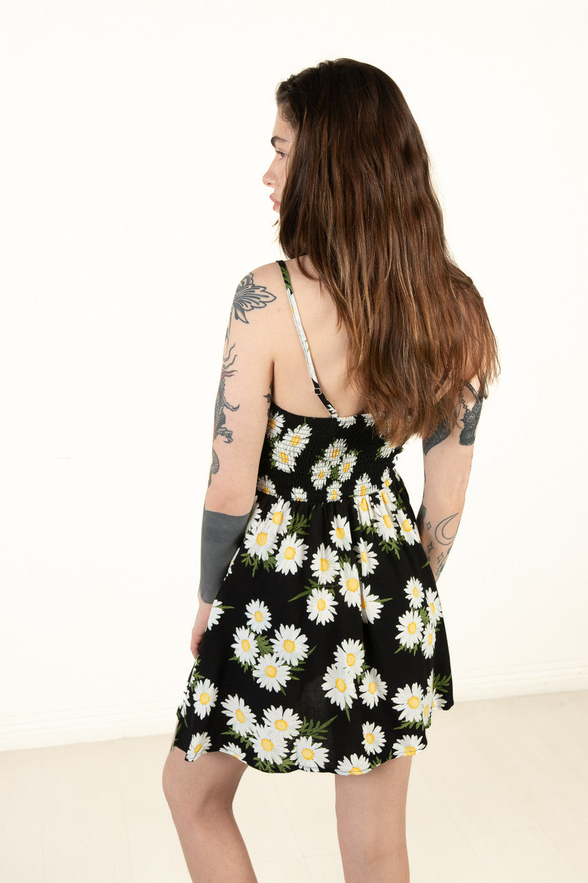 Black Padded Cup Floral Mini Dress