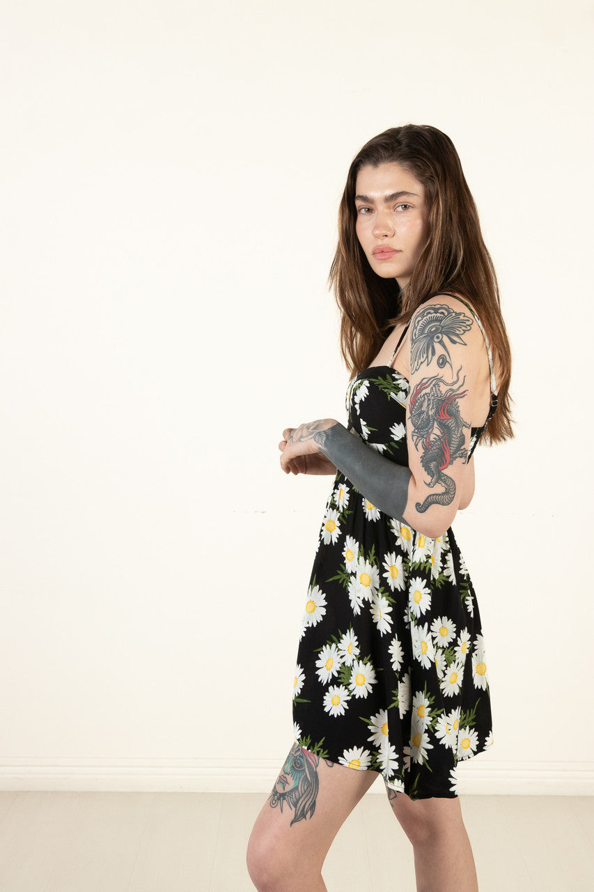 Black Padded Cup Floral Mini Dress