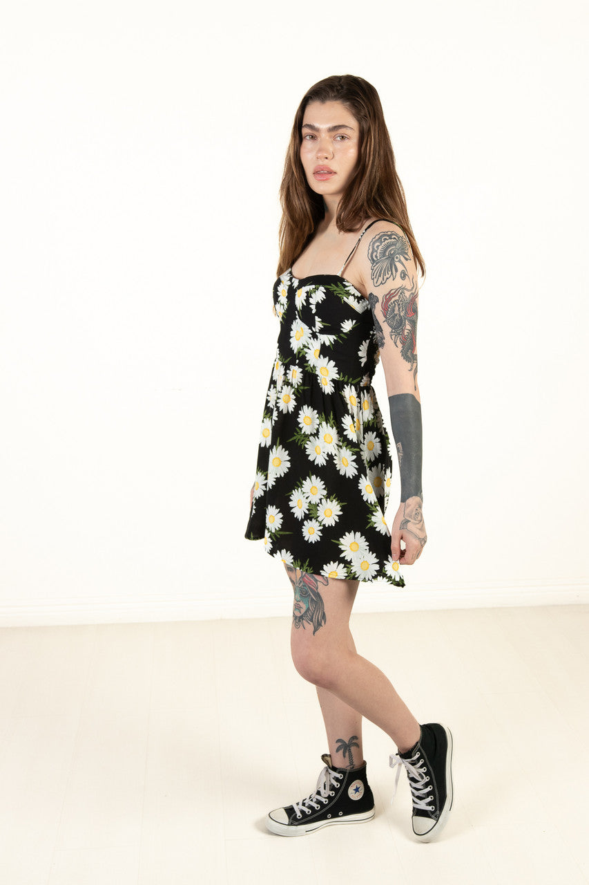 Black Padded Cup Floral Mini Dress
