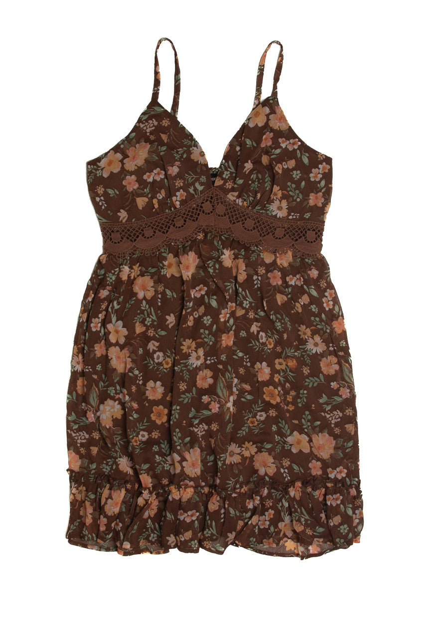 Brown Crochet Waistband Mini Dress