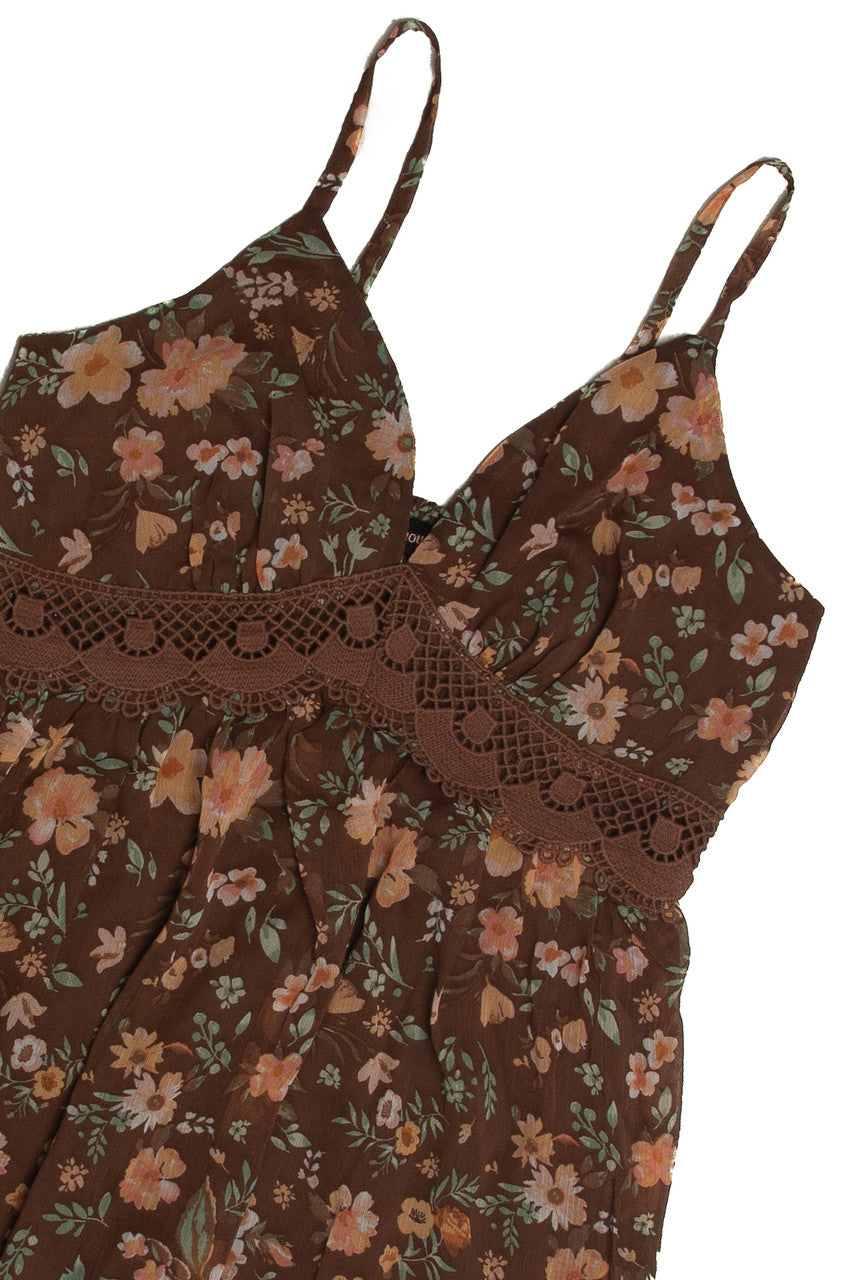 Brown Crochet Waistband Mini Dress