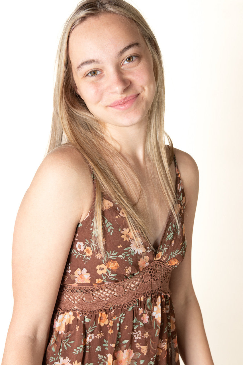 Brown Crochet Waistband Mini Dress