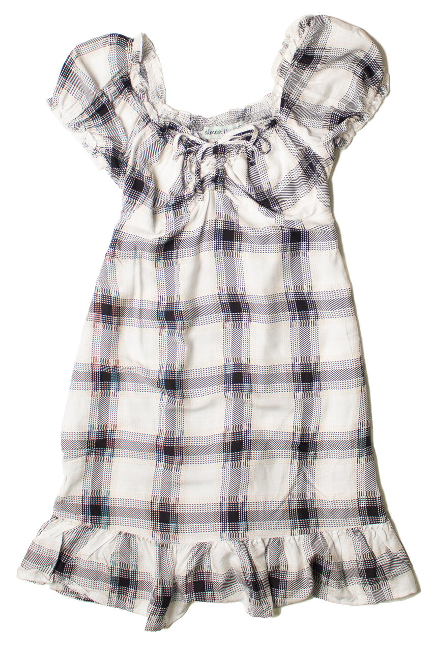 Granite Plaid Puff Sleeve Babydoll Dress