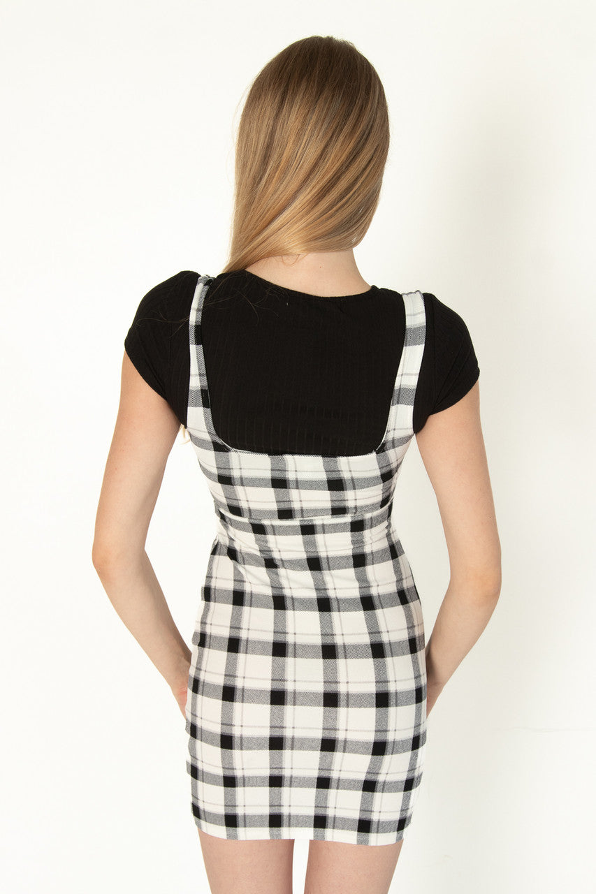 2 Piece Black Plaid Mini Dress With Tee