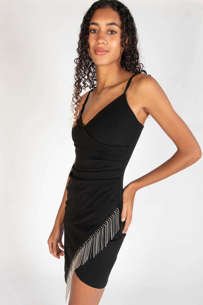 Rhinestone Fringe Wrap Cami Dress