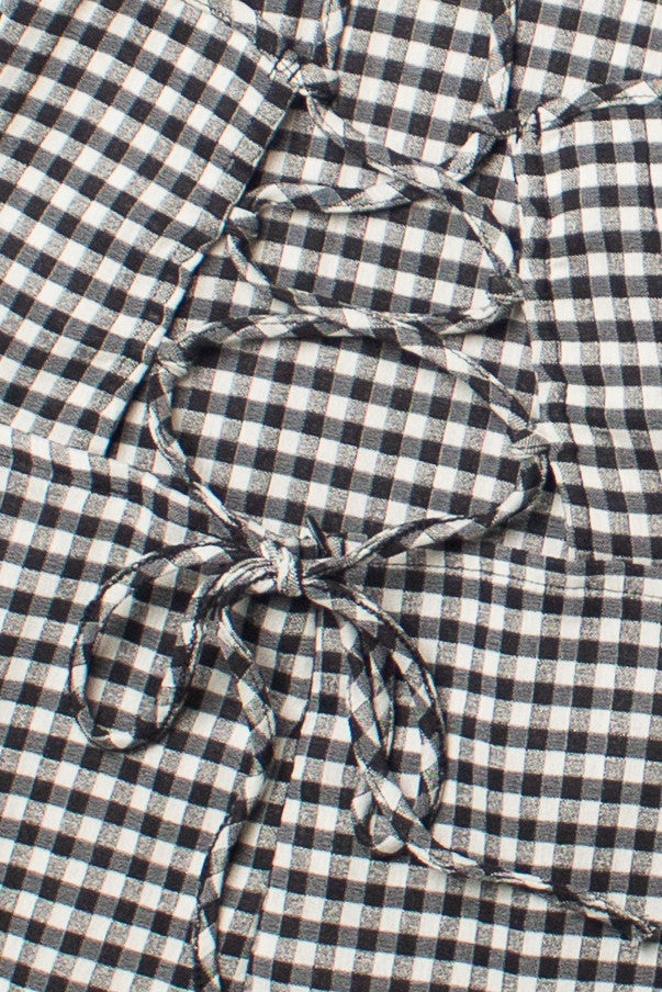 Black Gingham Lace Up Back Mini Dress