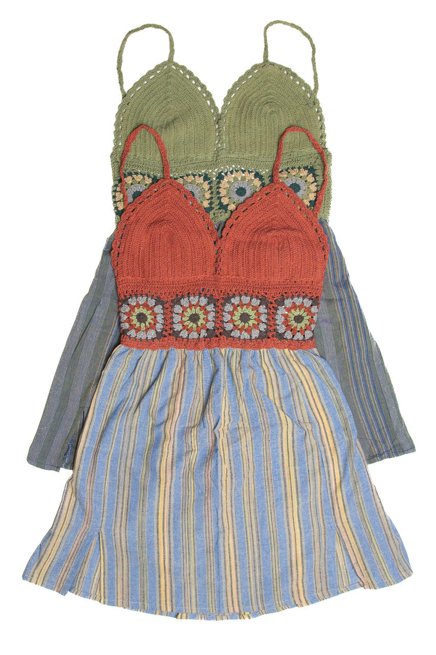 Crochet Top Striped Skirt Mini Dress