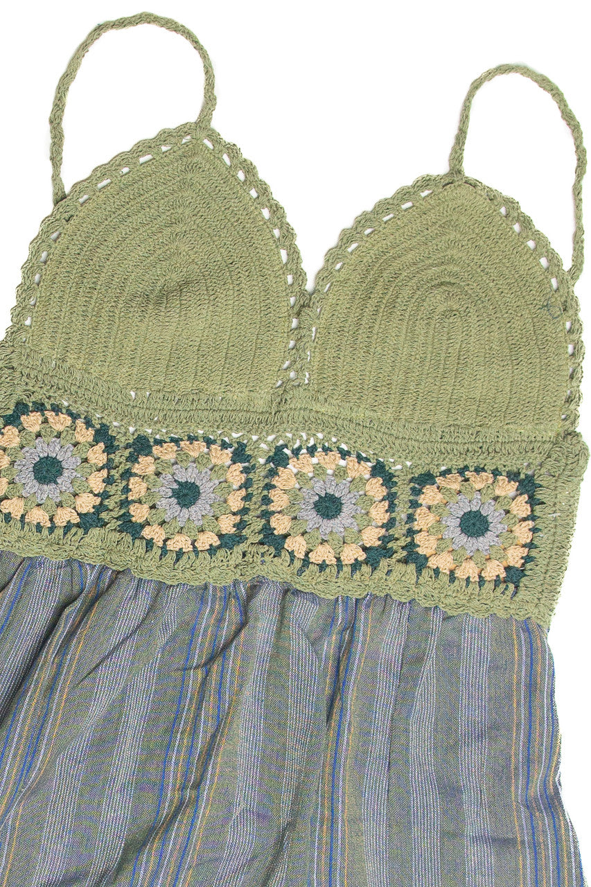 Crochet Top Striped Skirt Mini Dress