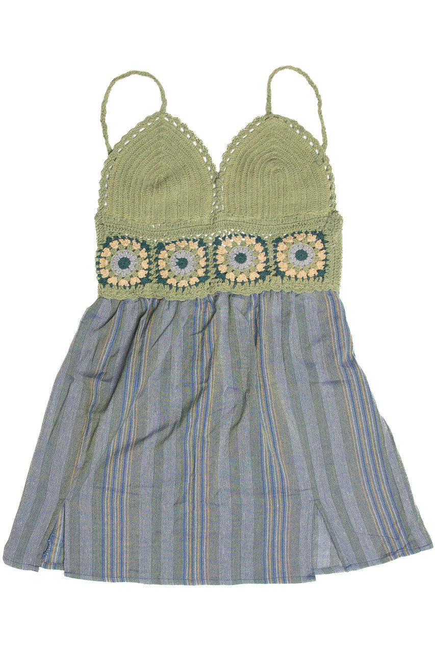 Crochet Top Striped Skirt Mini Dress