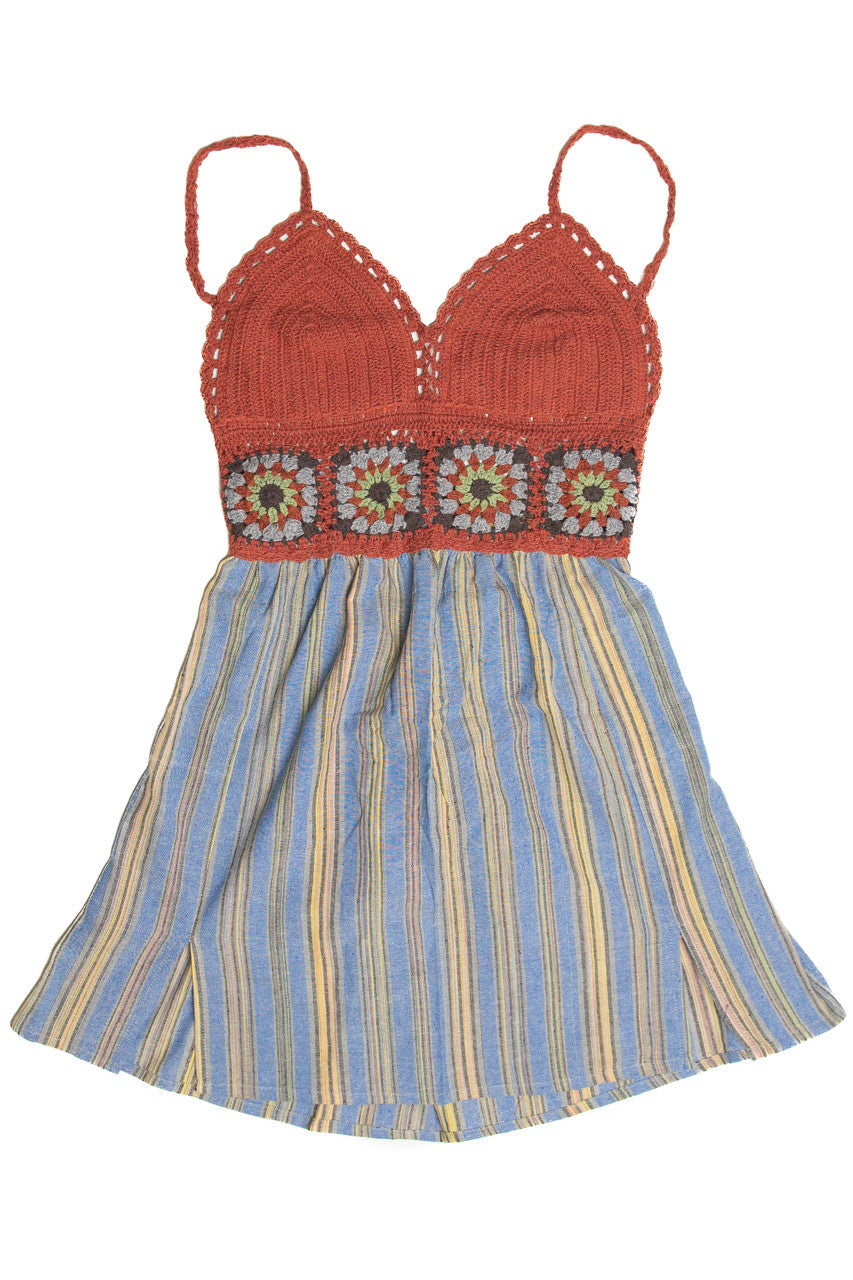 Crochet Top Striped Skirt Mini Dress