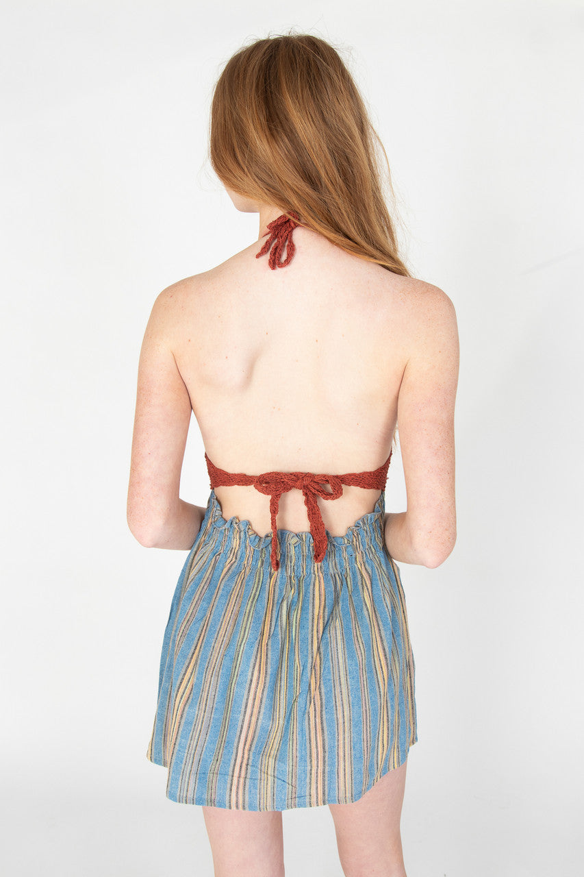 Crochet Top Striped Skirt Mini Dress