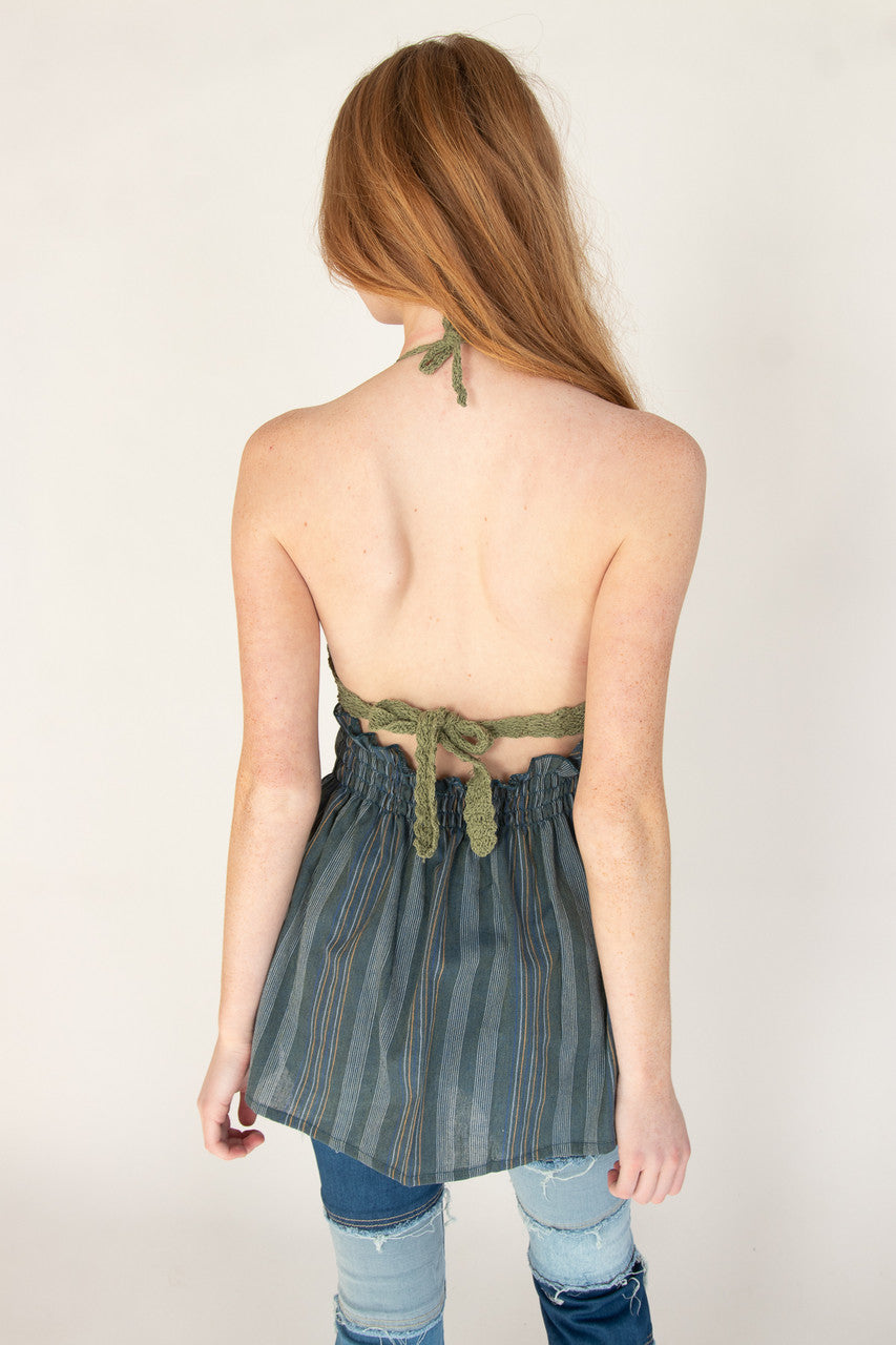 Crochet Top Striped Skirt Mini Dress