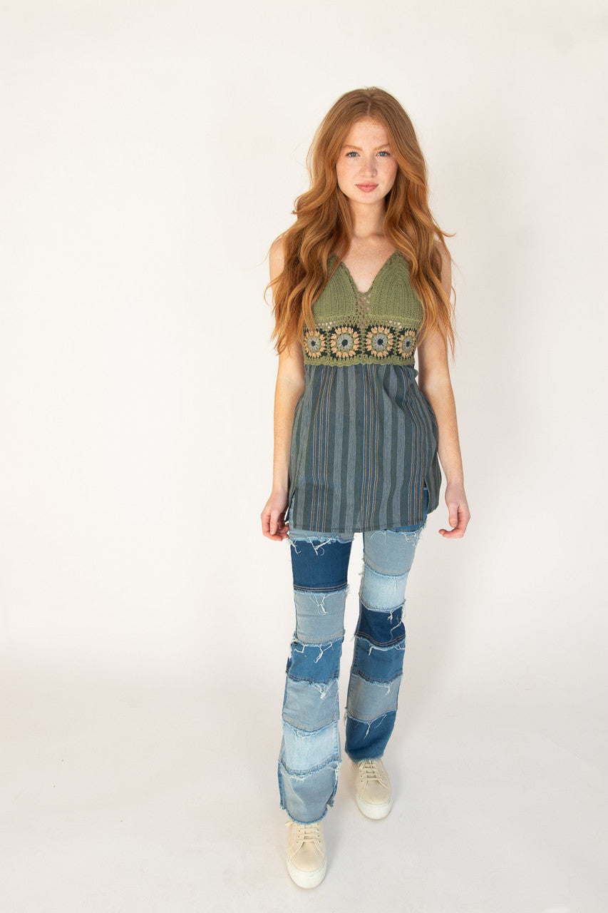 Crochet Top Striped Skirt Mini Dress