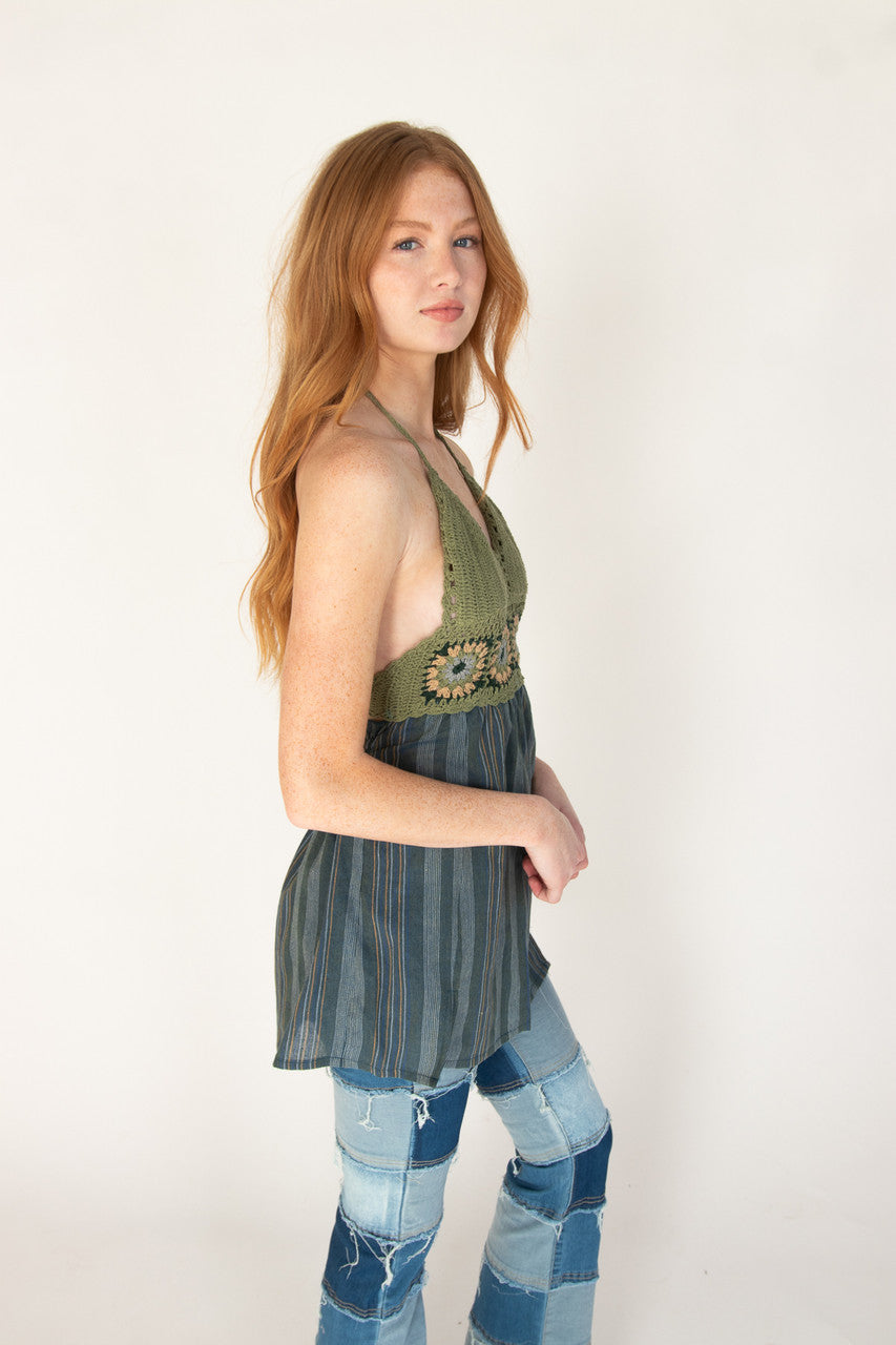 Crochet Top Striped Skirt Mini Dress