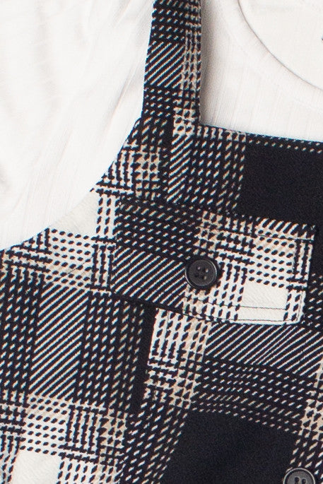 Button Front Plaid Mini Dress With Tee