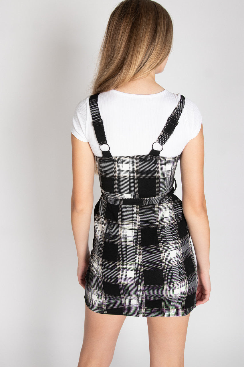 Button Front Plaid Mini Dress With Tee
