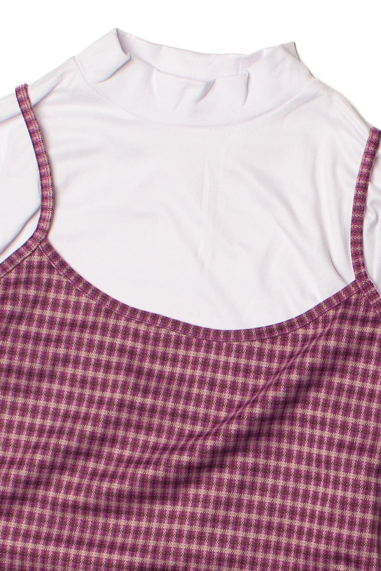 2 Piece Plaid Mini Dress With Long Sleeve Tee
