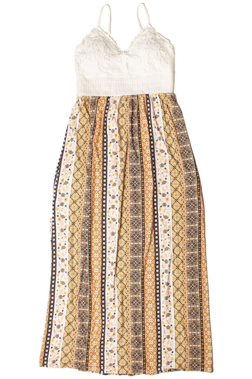 Lace Top Printed Pattern Maxi Dress