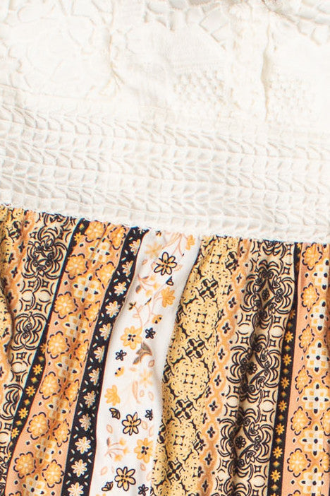 Lace Top Printed Pattern Maxi Dress