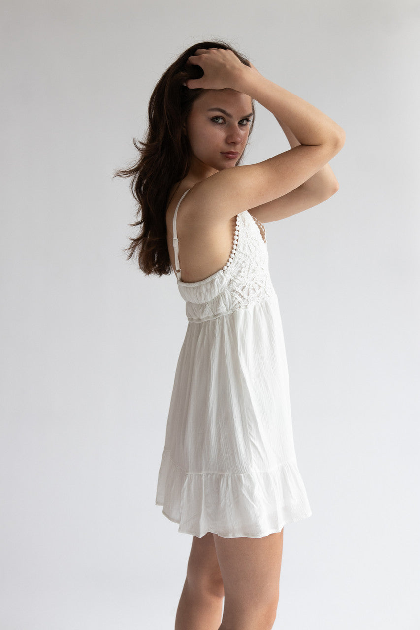 Crochet Bodice Gauze Mini Dress