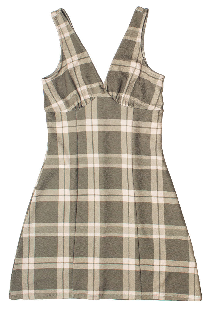 Plunge Neck Plaid Dress