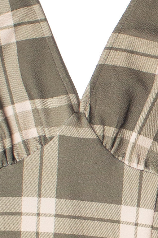Plunge Neck Plaid Dress