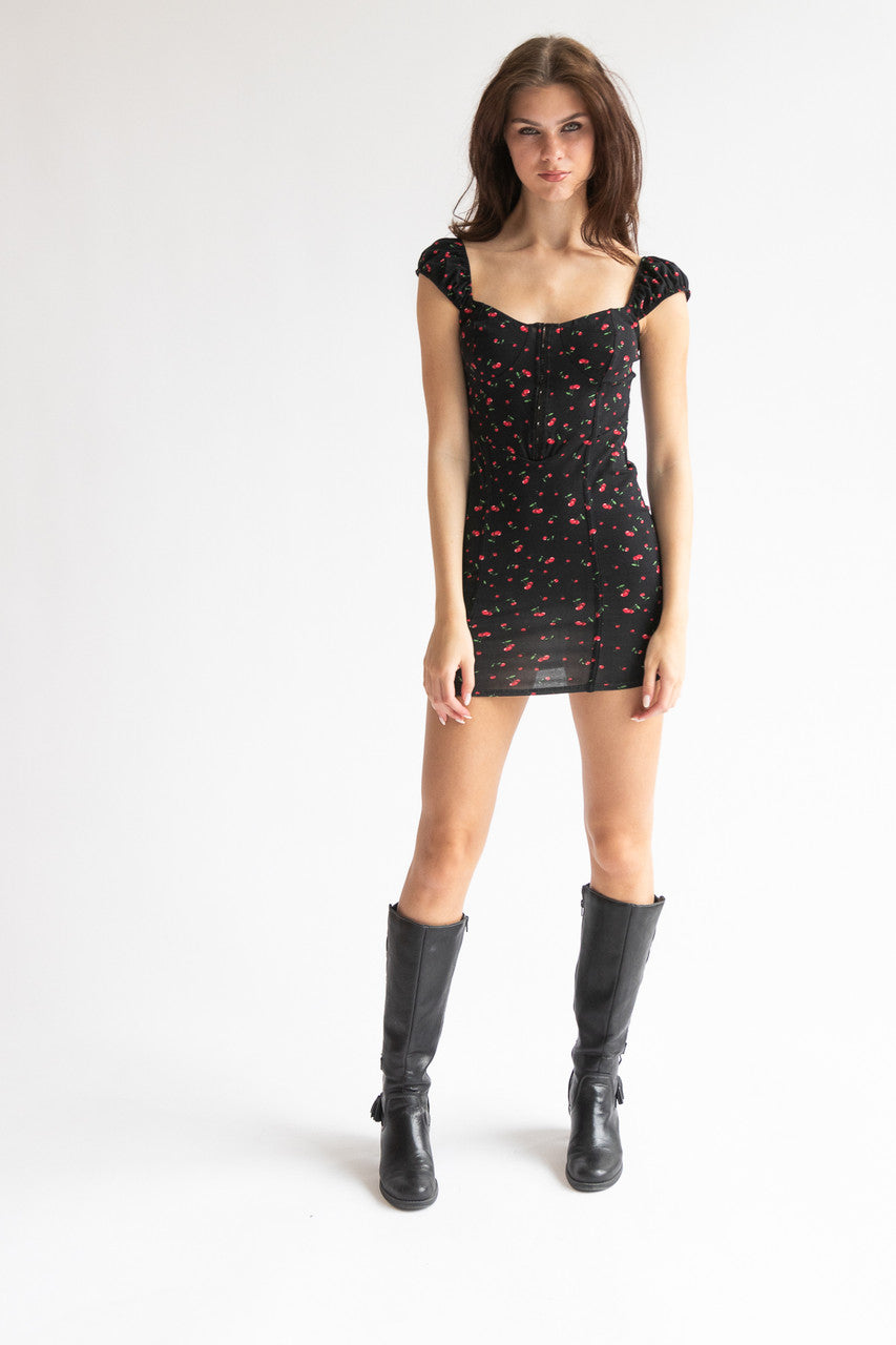Cherry Print Hook & Eye Bustier Dress