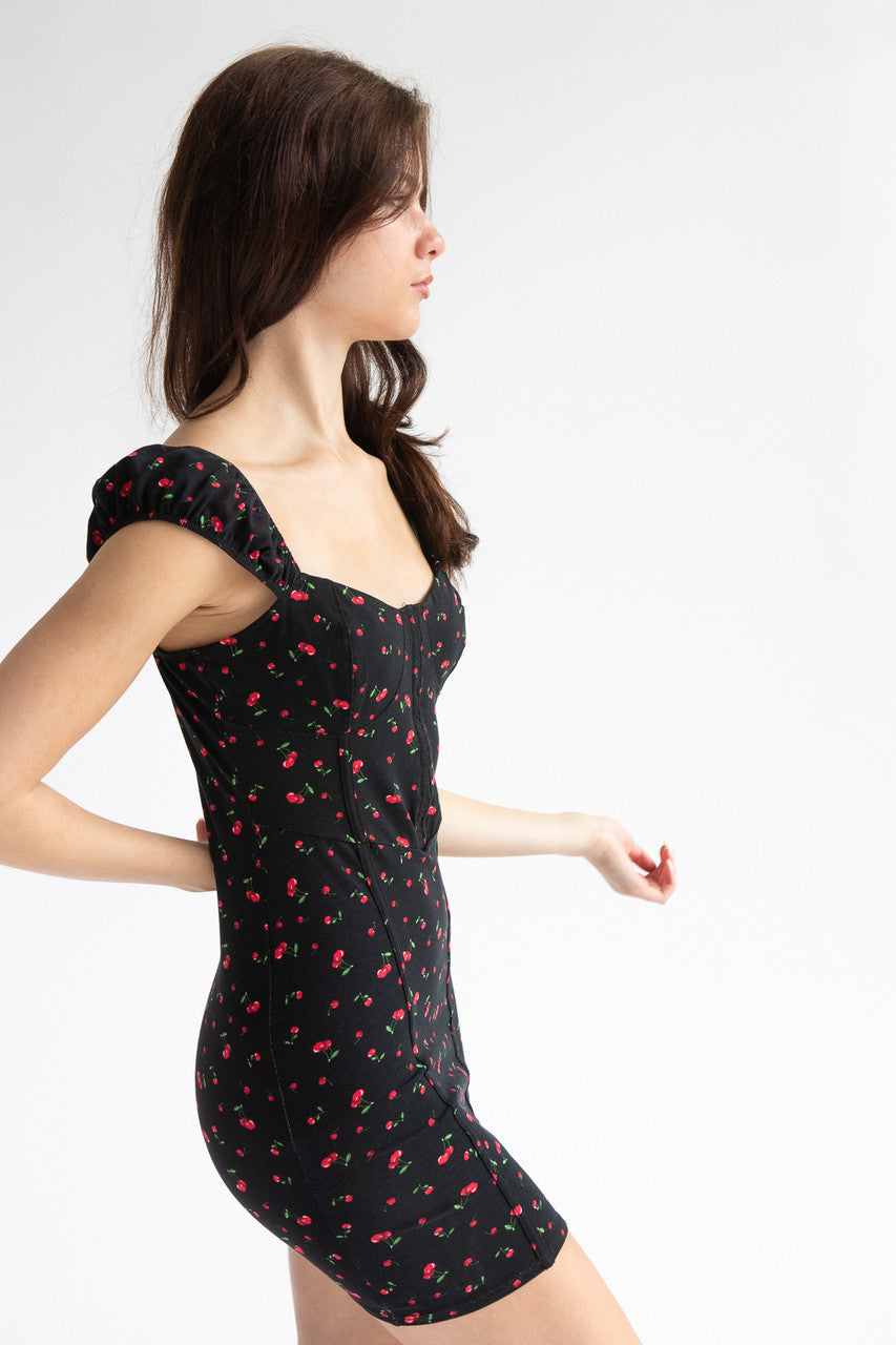 Cherry Print Hook & Eye Bustier Dress